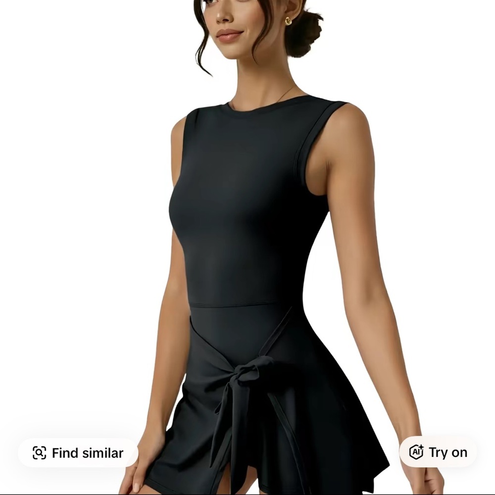 Black Sleeveless Tie-Waist Skater Dress